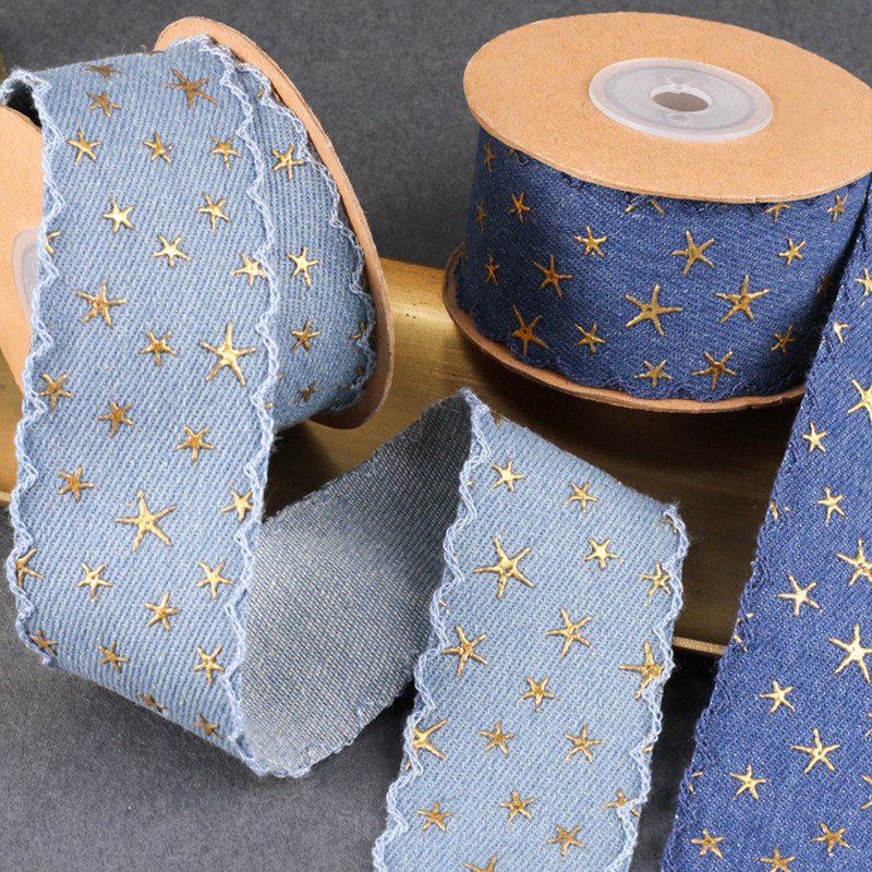 ริบบิ้นเดนิมดาว 1.8 เมตร เต็มไปด้วยดวงดาว ห่อของขวัญทํามือ ทําเอง เย็บหัตถกรรมอุปกรณ์เสริม