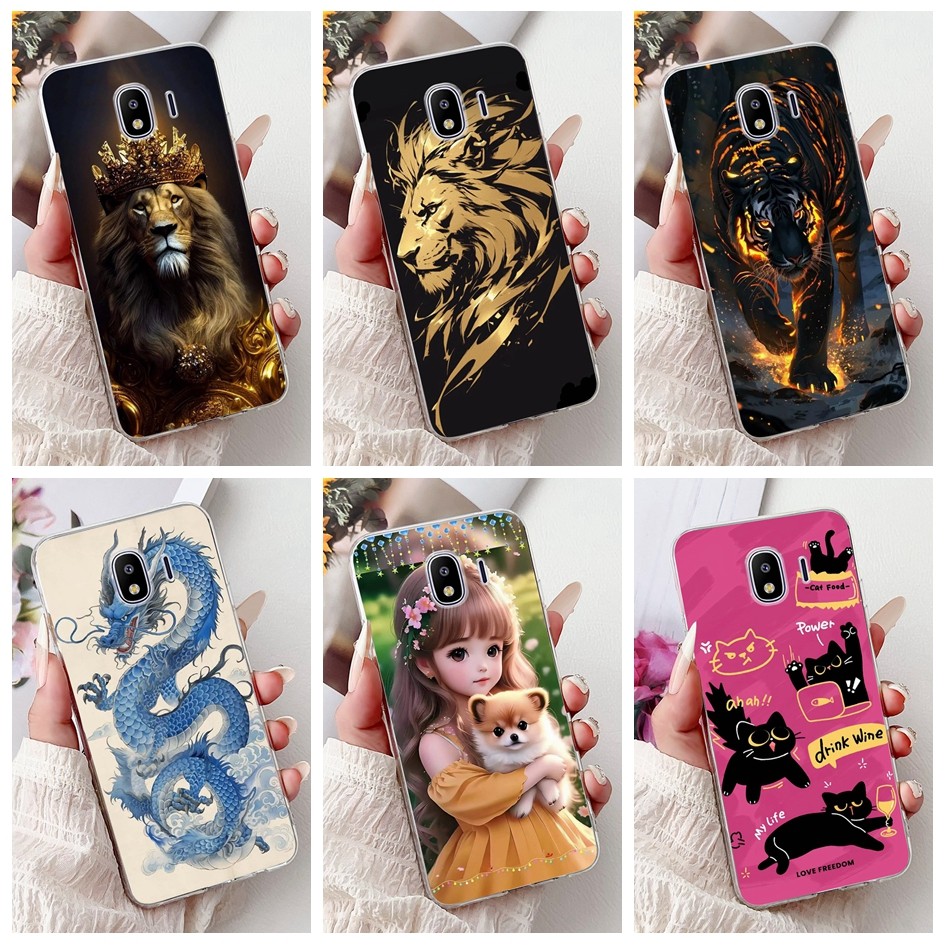 SAMSUNG นุ่มสําหรับsamsung Galaxy J4 2018 ปลอกJ400 SM-J400FกันกระแทกCool Lion Tiger Dragonปลอกสําหรั