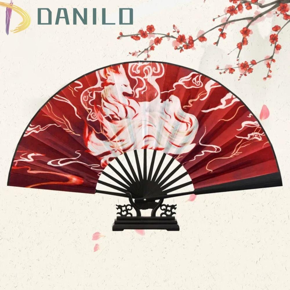 Danilo พัดลมพับสไตล์จีน, พัดลมพับตํานานโบราณหนาขนาดใหญ่, ไม้ไผ่ตกแต่งทุกวัน ทนทาน Shanhaijing พัดลมมือเต้นรําประสิทธิภาพ