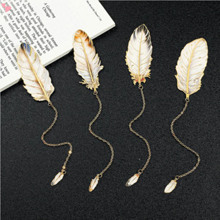 ที่คั่นหนังสือขนนกวินเทจสร้างสรรค์โลหะใบขนนกที่คั่นด้วยจี้ขน…