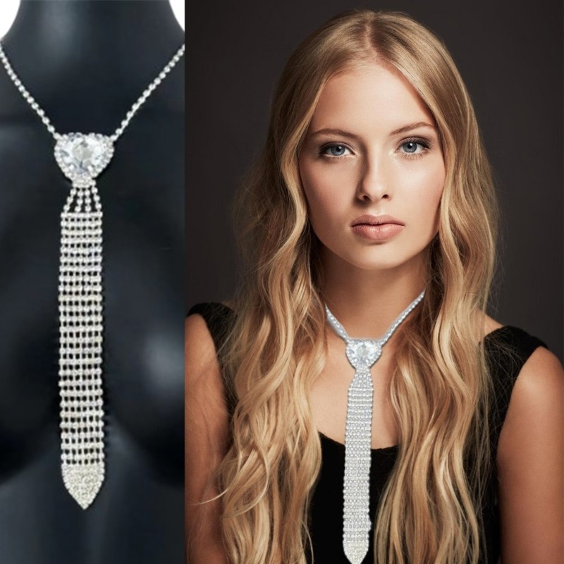 Ww สร้อยคอโชคเกอร์คริสตัลหัวใจพร้อมเครื่องประดับ Rhinestones Tie สําหรับไนท์คลับสวมใส่