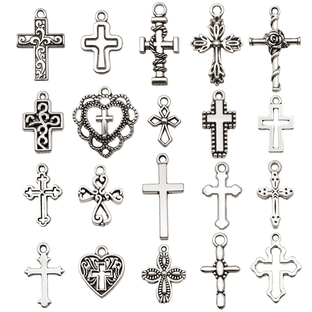 จี้โลหะผสมหัวใจข้ามวินเทจ ห้าสี อุปกรณ์ทำสร้อยข้อมือ DIY - รูปที่ 3