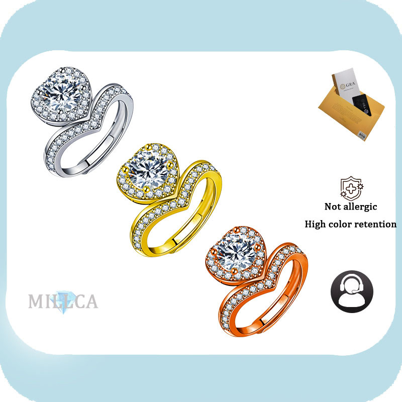 รวมใบรับรอง GRA--ชั่วคราว Broken Diamond ขนาดใหญ่ V-รูป Love 2 กะรัต Moissanite แหวน