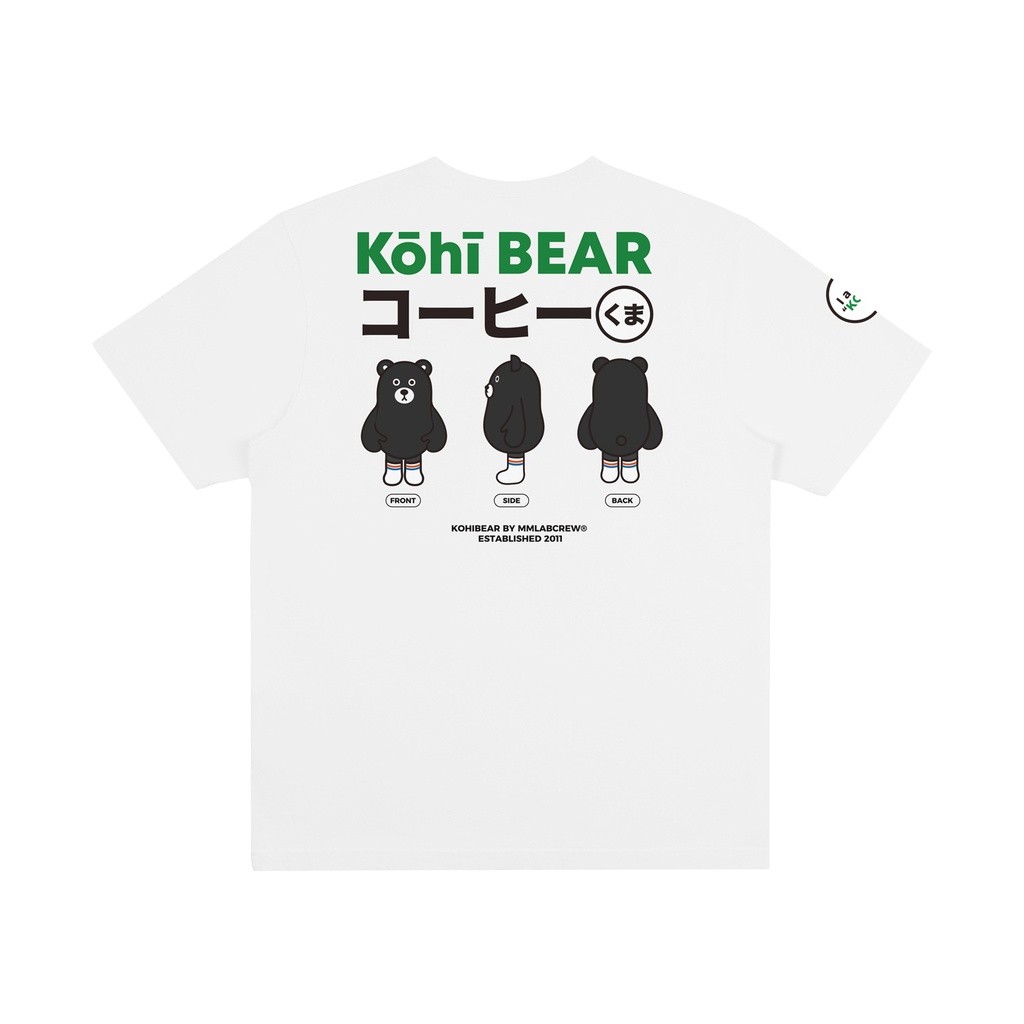 MMLABCREW KOHYBEAR Coffee Bear Three View White Light Khaki Cotton Crewneck เสื้อยืดแขนสั้น