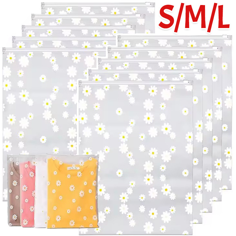 S/m/l Frosted Daisy Pattern Storage Bags-Reusable Clothes Shoes Organizer Pouch - Waterproof Transparent Travel Sorting Bag