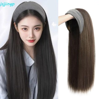 Jsjjingpวิกผมคาดศีรษะถักกว้างสีเทา,ห่วงผมต่อผมครึ่งคาดศีรษะว…