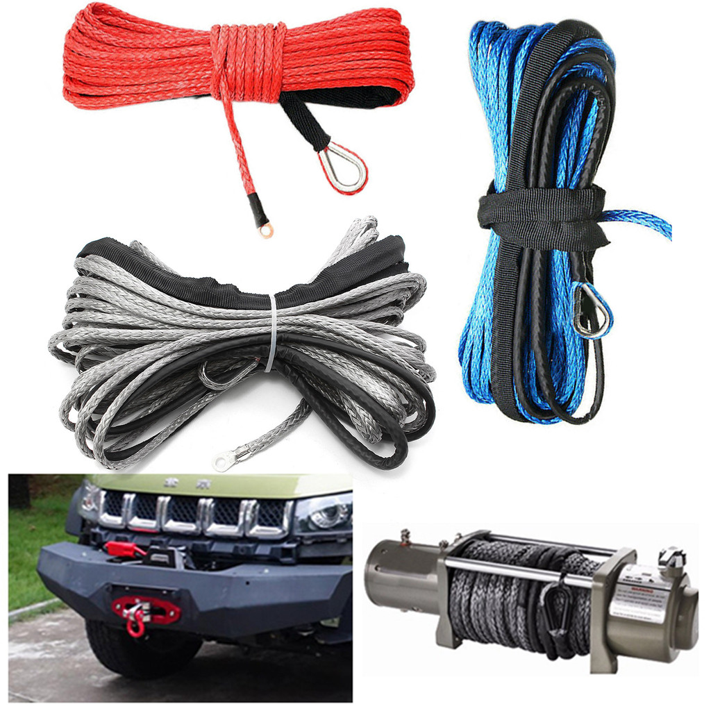 LOCAL 15m 7700 Lbs Synthetic Winch Rope String For ATV UTV Off-Road Line Cable With Sheath Gray Towing Rope