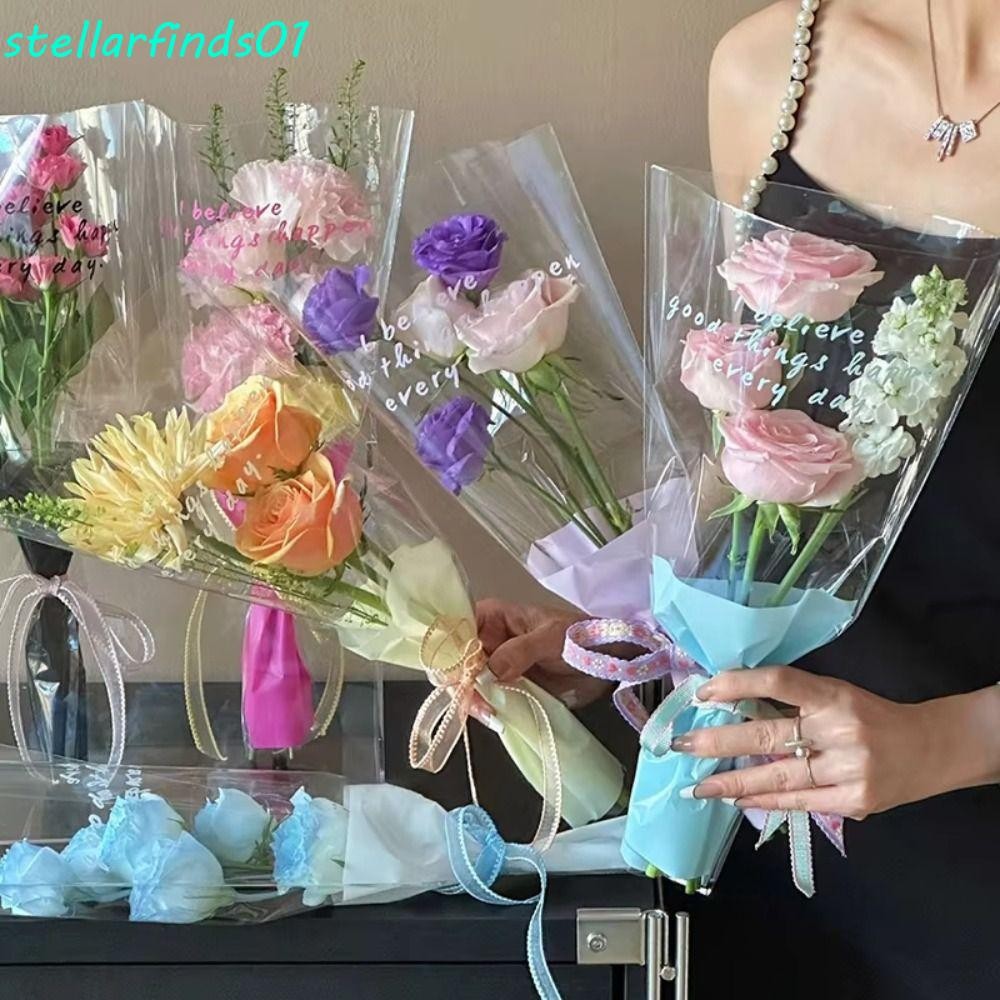 เป็นตัวเอก 50ชิ้นถุงบรรจุดอกไม้,โปร่งใสที่มีสีสันกระดาษห่อช่อดอกไม้,วัสดุบรรจุ ทําเอง ถุง ตรงกันข้าม ถุงกระดาษดอกไม้วันแม่