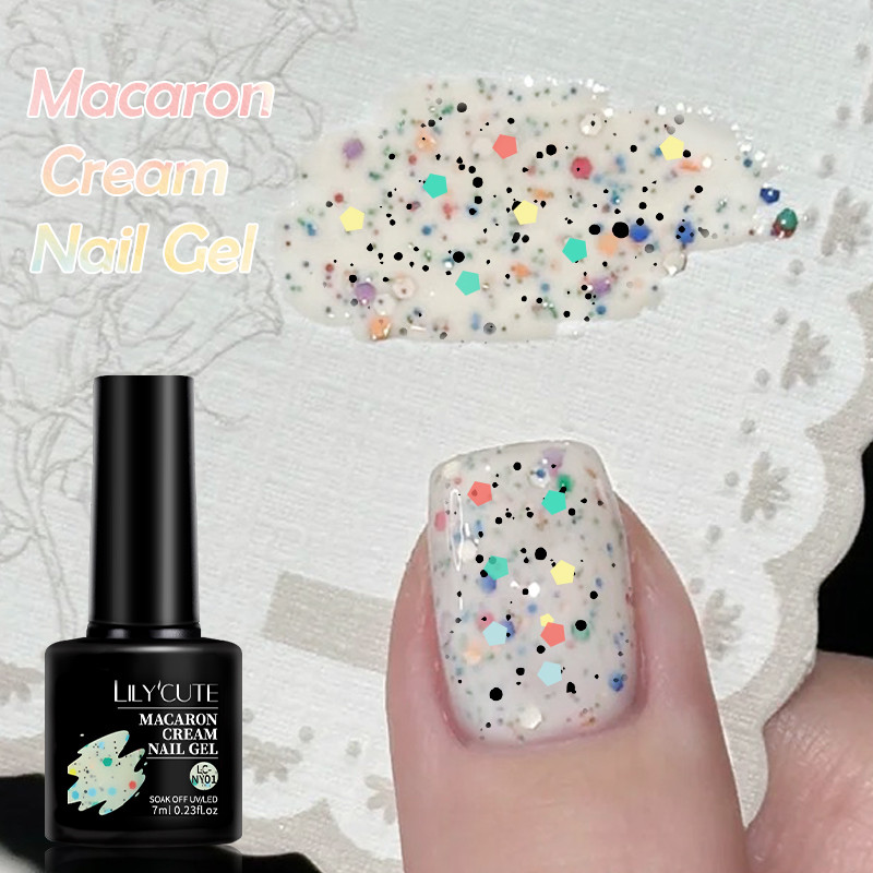 Lilycute 7ml Macaron ครีมเจลเล็บสําหรับเล็บ Glitter Sequins เล็บเจลเคลือบเงาเล็บอุปกรณ์แต่งเล็บ