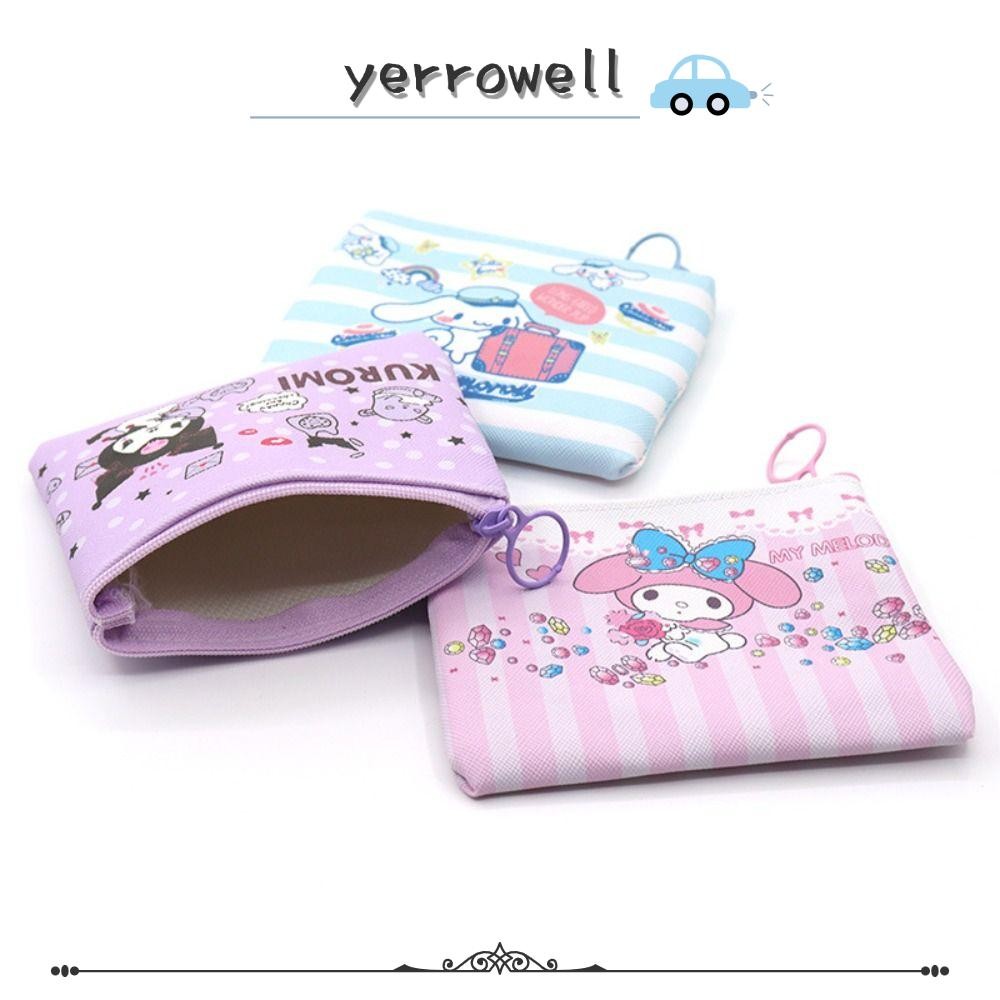 กระเป๋าใส่เหรียญ YERROWELL, กระเป๋าพวงกุญแจ Kuromi Cinnamoroll, กระเป๋าแต่งหน้าขนาดเล็ก Kawaii แบบพกพาเปลี่ยนกระเป๋าผู้หญิง