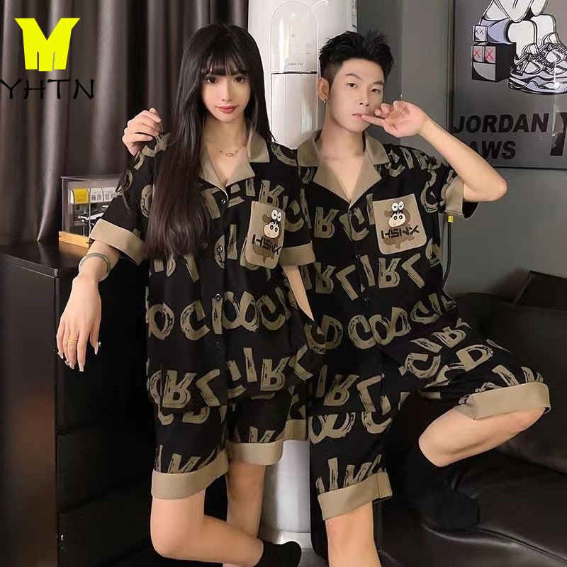 YHTN ชุดนอนคู่รัก สินค้าใหม่ ชุดนอนชายหญิง คุณภาพสูง นุ่มและสบาย ชุดนอนคู่