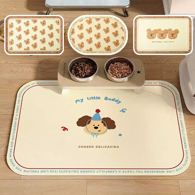 แผ่นรองจานอาหารสัตว์เลี้ยง แผ่นรองจานสัตว์เลี้ยง ทนทาน ล้างง่าย กันลื่น กันน้ำ หนัง PU