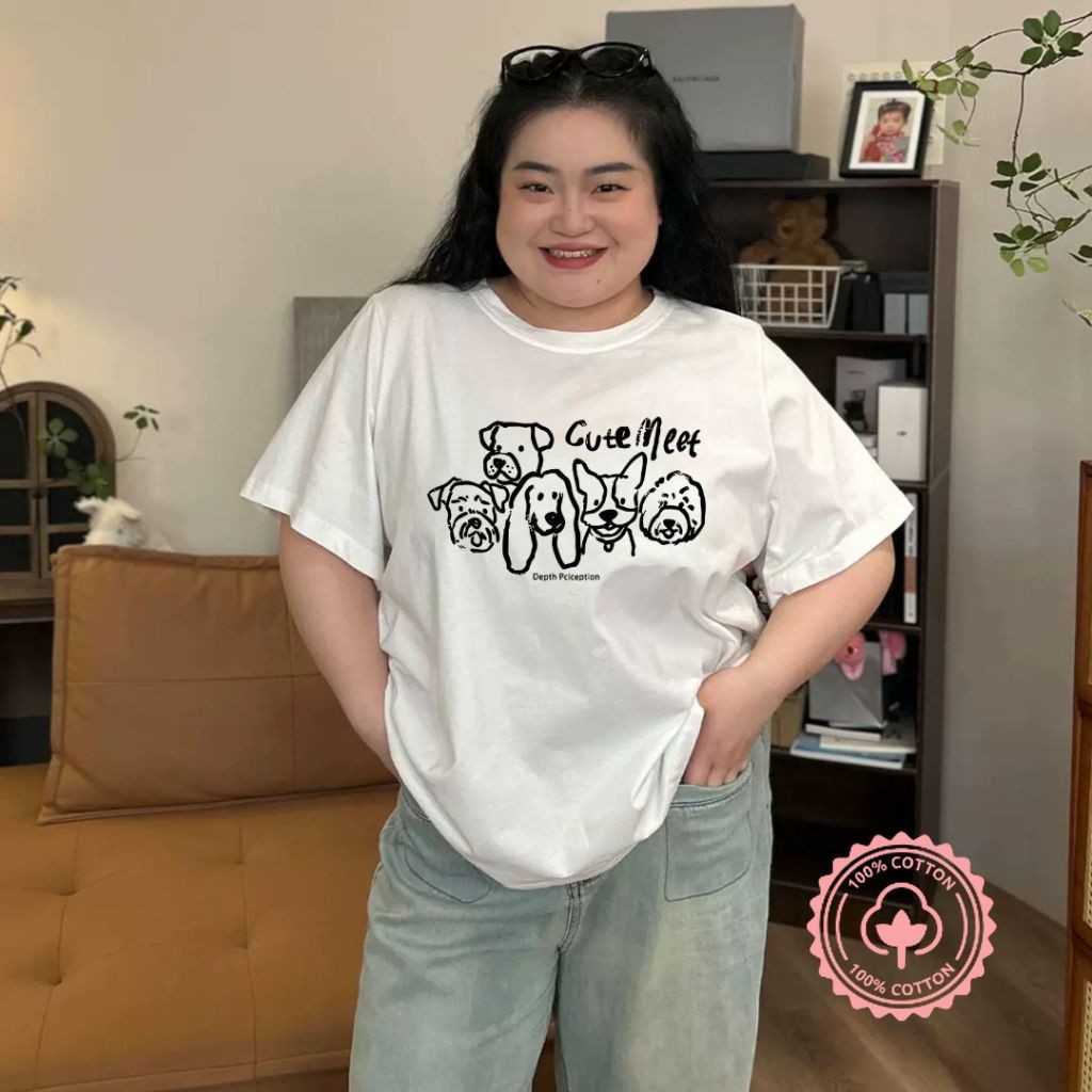 TeddyTee🎀 เสื้อผ้าผู้หญิงoversize-เสื้อยืดคอกลม สวมใส่สบาย สไตล์เกาหลี  ไม่ต้องรีด chubby ผ้าฝ้าย100%