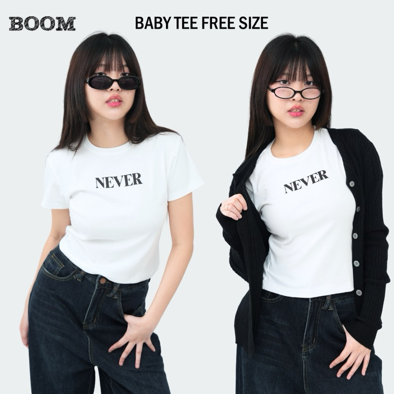 (ของพร้อมส่ง ส่งใน 24 ชั่วโมง)BOOM Shop - Top 001 | Baby Tee ลาย never เสื้อครอป