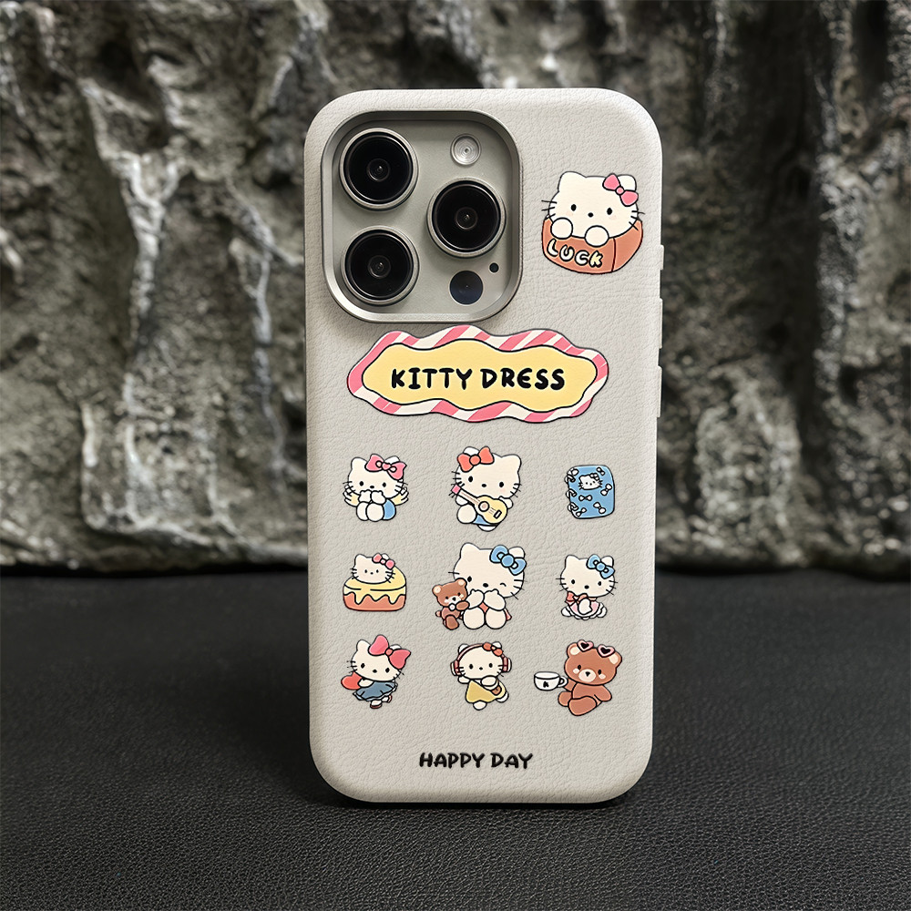 เคสโทรศัพท์ HP TPU Edge, การออกแบบ Hello Kitty, ฝาหลังไฟเบอร์หนัง, เหมาะสําหรับ OPPO RENO Series(7/8