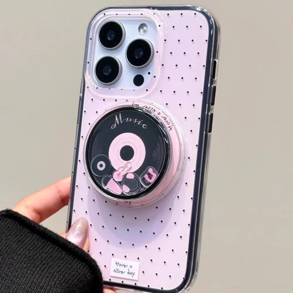 หรูหราสีชมพูด้านล่างWave Dotบันทึกวงเล็บแม่เหล็กเคสโทรศัพท์เหมาะสําหรับiPhone16 15 14 13 Pro Maxกันกระแทกกล้องป้องกันDrop-proof Hardปกหลัง