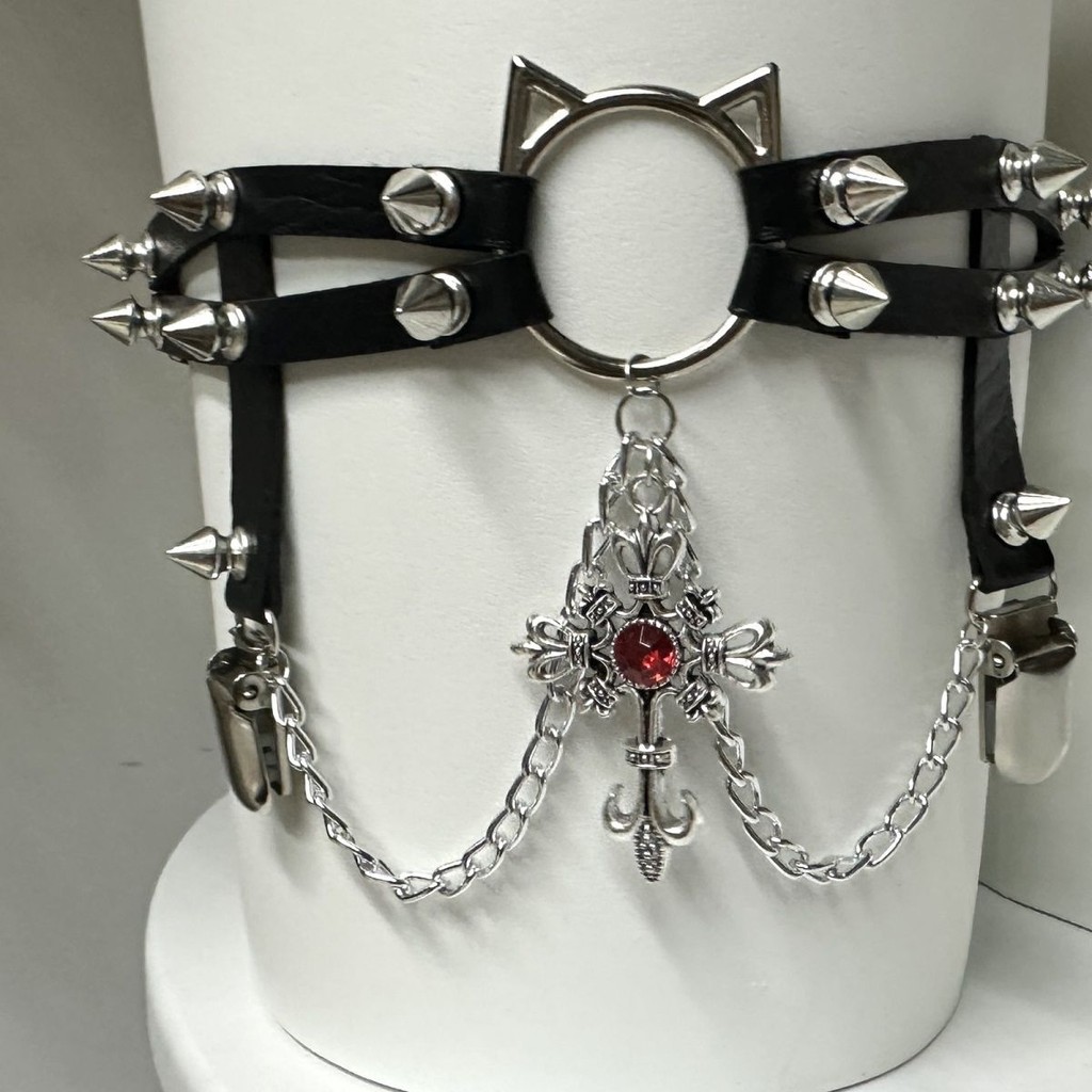 X-ORANGE แมวหนังขาแหวน Rivets jk สไตล์ Lolita Dark Gothic สำหรับ 여성