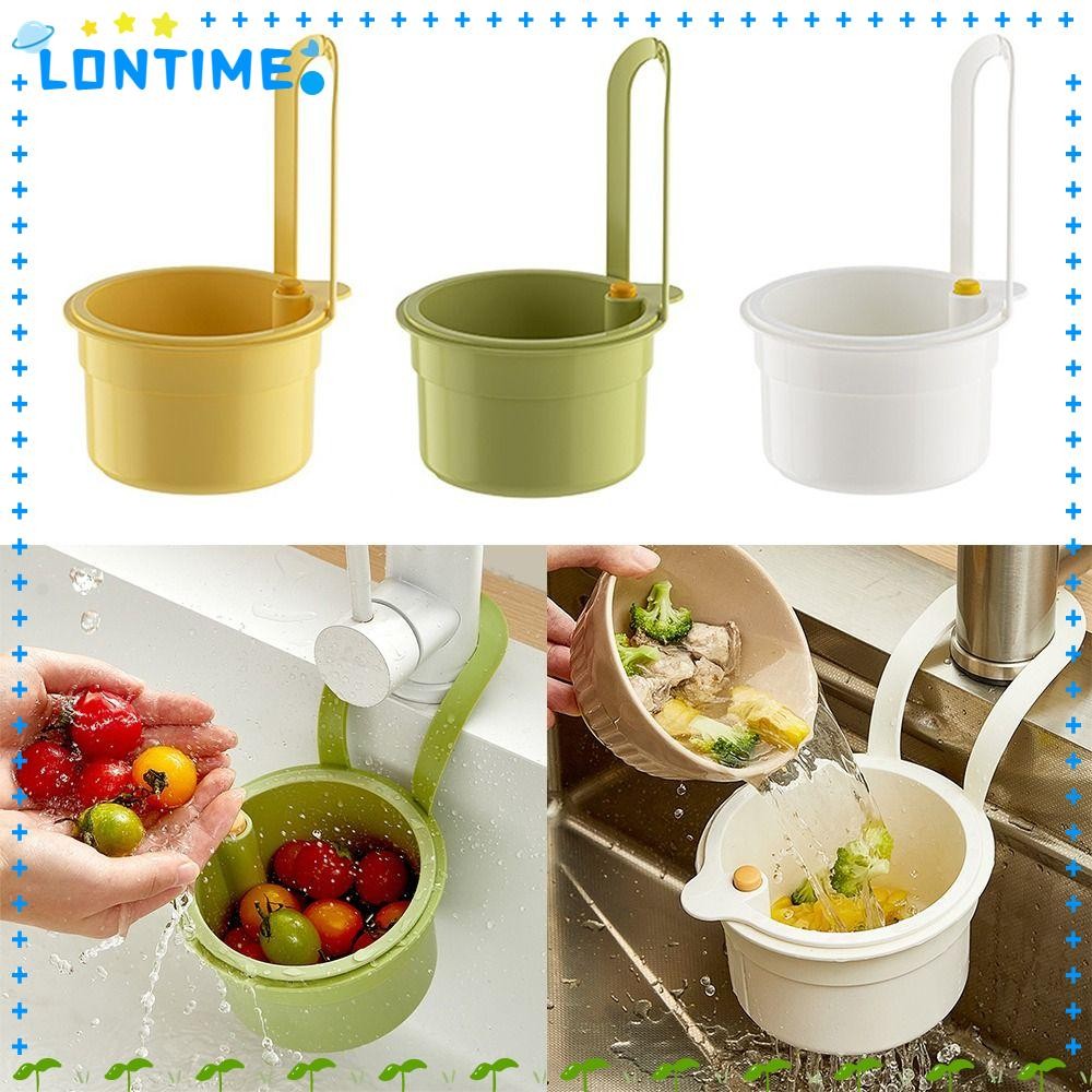 LONTIME ตะกร้ากรองอ่างล้างจานในครัว, ชามท่อระบายน้ําแยกป้องกันการรั่ว, ชั้นวางตะแกรงกระเป๋าแบบแขวนอเนกประสงค์แบบกด