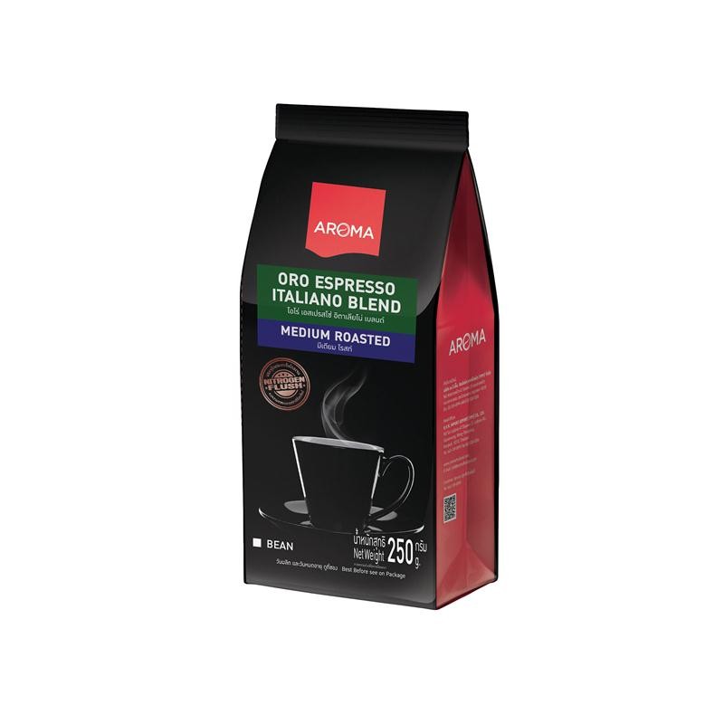 AROMA COFFEE เมล็ดกาแฟคั่วOro Espresso Italiano 250g. อโรม่า คอฟฟี่