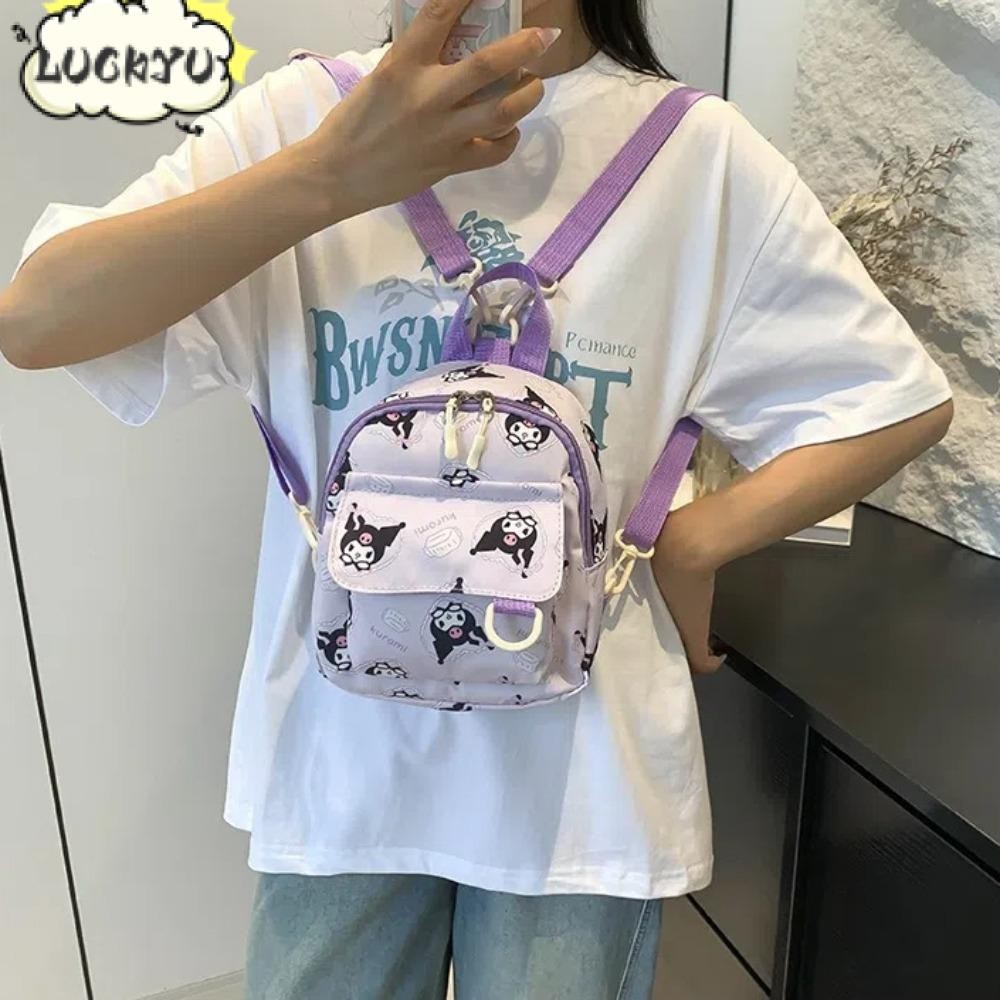 SANRIO โชคดี กระเป๋าเป้สะพายหลังผู้หญิง,กระเป๋าเป้สะพายหลังขนาดเล็กน้ําหนักเบา ซานริโอ,การ์ตูนไนลอน สวัสดี คิตตี้ เด็กกระเป๋าเป้สะพายหลังสา