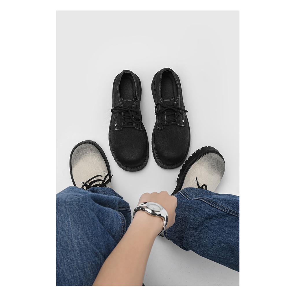 รองเท้าหนังส้นสูงผู้ชาย รองเท้าหนังส้นสูงผู้ชาย รองเท้าหนัง Big Toe Retro สไตล์อังกฤษรองเท้าหนังขนาดเล็กรองเท้าหนังผู้ชายหนา Soled รองเท้าหนังเพิ่มความสูงรองเท้าหนัง Lace-Up รองเท้าหนัง