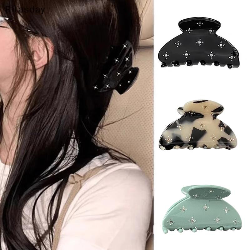 Ritasday Fasion Simple Shiny Zircon Hair Claw สําหรับผู้หญิงภาษาฝรั่งเศสคําผมหางม้าขนาดเล็ก Elegant Temperament All-match อุปกรณ์เสริมผมใหม่