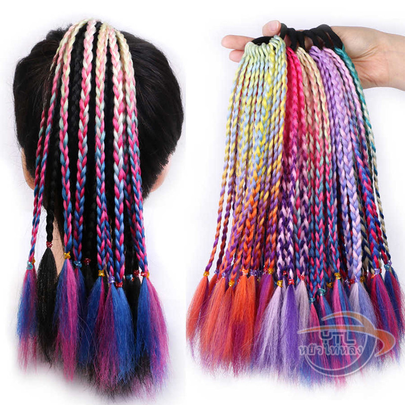 YTL หางม้าถักสังเคราะห์ 60 ซม. พร้อมยางรัดผมหางม้า แบบยาว สีสันสดใส สําหรับเด็กผู้หญิง
