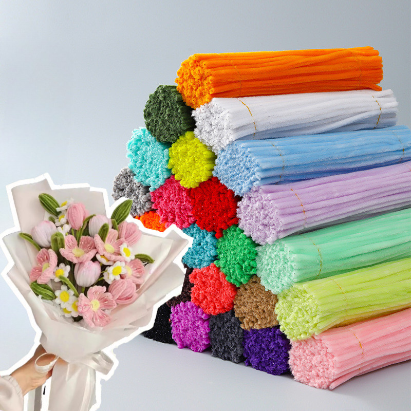 10 ชิ้นหลายสี Chenille Stem Twisty ลวด Fuzzy ลวด Sticks แถบกํามะหยี่ - DIY ดอกไม้ Art สําหรับเด็กสร้างสรรค์วัสดุ