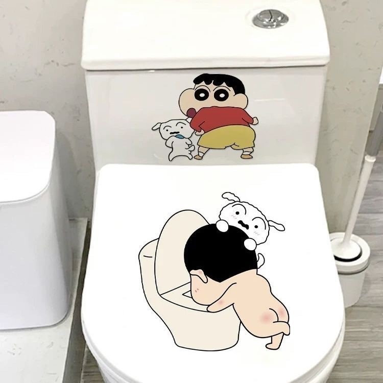 สติกเกอร์ฝาชักโครกสร้างสรรค์เครยอนชินจังถังเก็บน้ำในห้องน้ำห้องน้ำการ์ตูนกันน้ำตกแต่งห้องน้ำสติกเกอร์ส่วนบุคคล