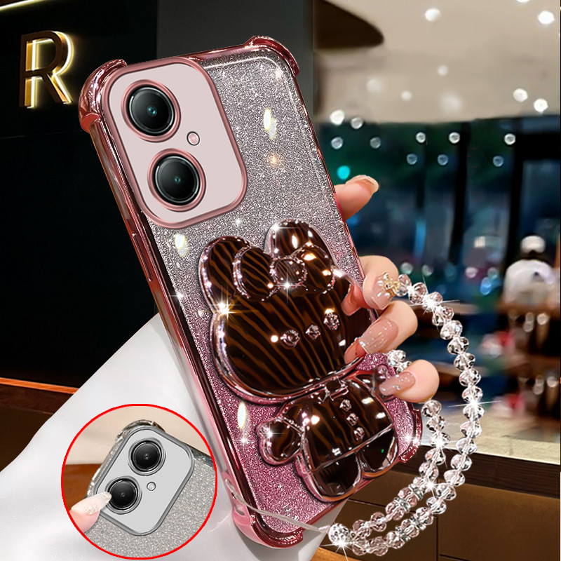 เคสสําหรับoppo A3 pro 5g OPPO A3X A3 สีชมพูประกายเคสโทรศัพท์กันกระแทกกระต่ายกระจกแต่งหน้าพร้อมที่วางซิลิโคนTPU Soft case XXXDA - รูปที่ 6