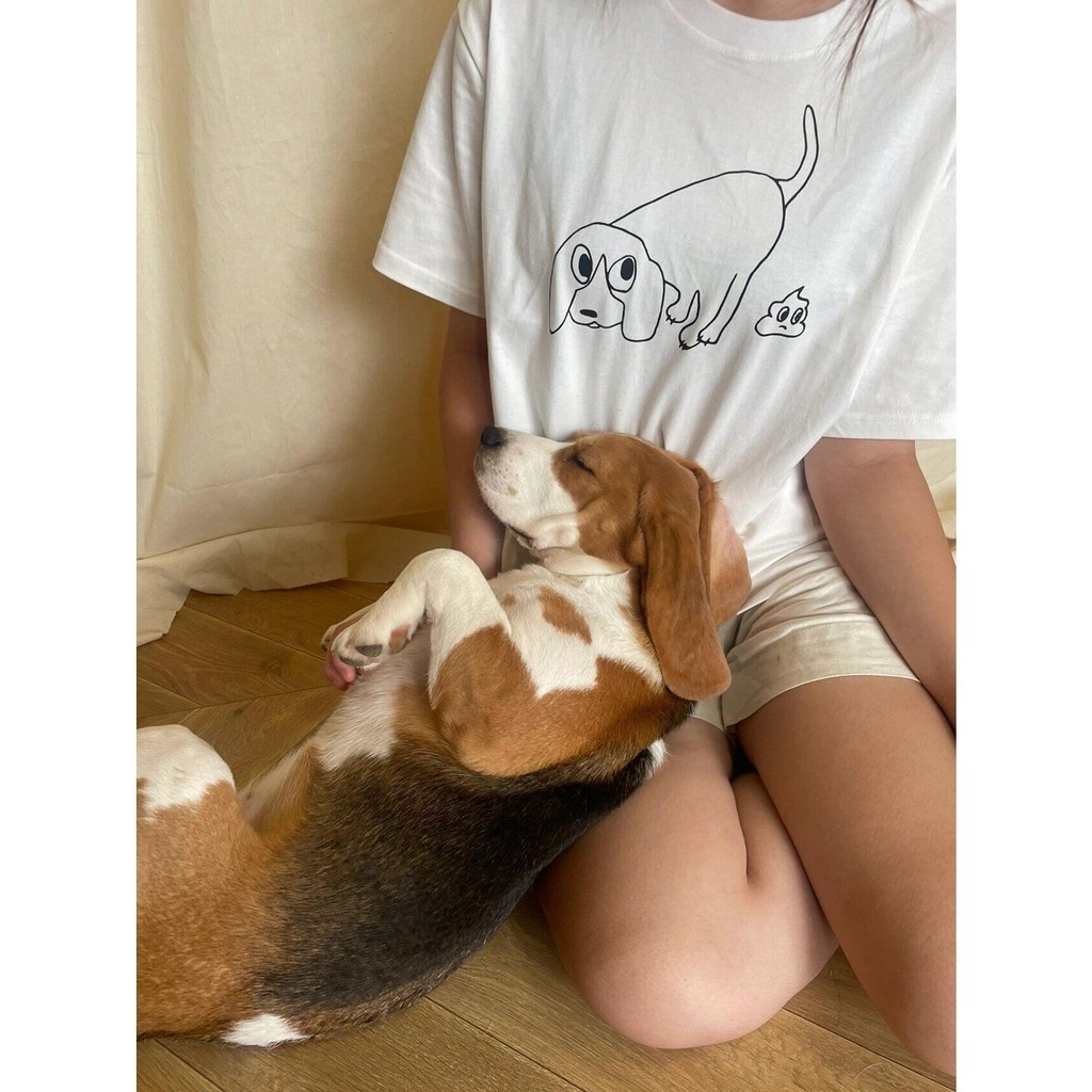 Papaya เสื้อยืด Oversize ลายสุนัขและแมวน่ารักสำหรับผู้หญิง ผ้าฝ้าย 100% สวมใส่สบาย WS1127 Clothing W