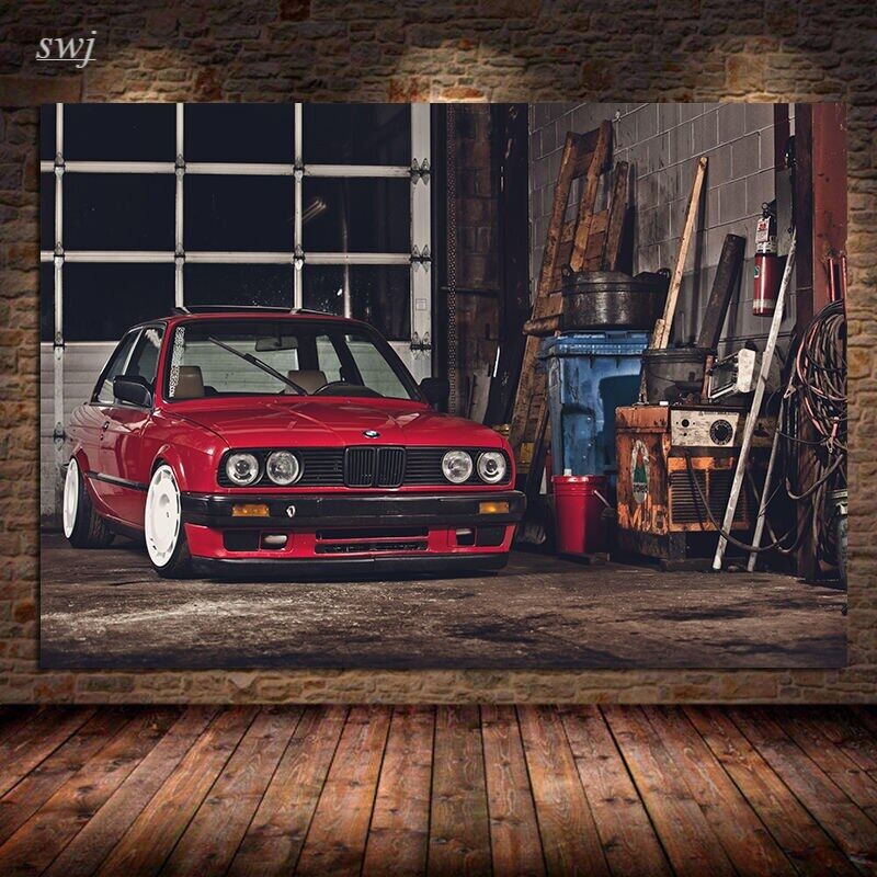 M BMW E Super Racing รถ Retro โปสเตอร์ผ้าใบภาพวาด Wall โปสเตอร์ Wall Art ภาพสําหรับห้องเด็กตกแต่งบ้าน
