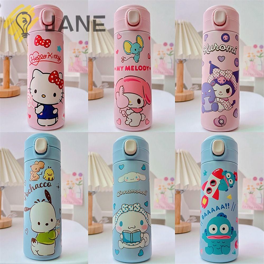 Jane กระติกน้ําเก็บความร้อน, Kuromi Cinnamoroll My Melody Kitty 304 สแตนเลส SANRIO แก้วน้ําสูญญากาศ, แบบพกพา 420ML เด็กล็อคสวิทช์เด็กถ้วยสูญญากาศสําหรับของขวัญนักเรียน