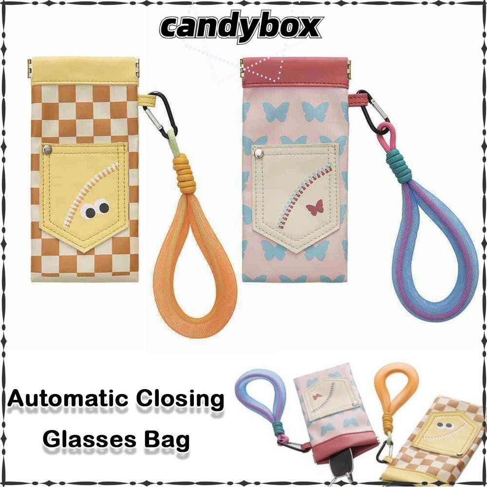 กล่องแว่นกันแดด CANDYBOX พร้อมกระเป๋าใส่แว่นตาหนัง PU เชือกเส้นเล็ก แฟชั่นกันน้ําปิดอัตโนมัติฝาครอบป้องกันแว่นตา