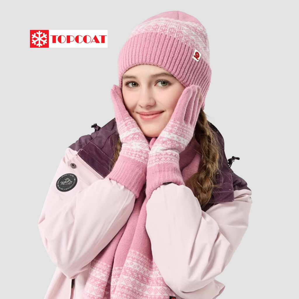 TOPCOAT เซ็ทหมวก ถุงมือ ผ้าพันคอกันหนาวครบเซ็ท สีดำ ชมพู เทา ครีม กรม (1 เซ็ท) Freesize
