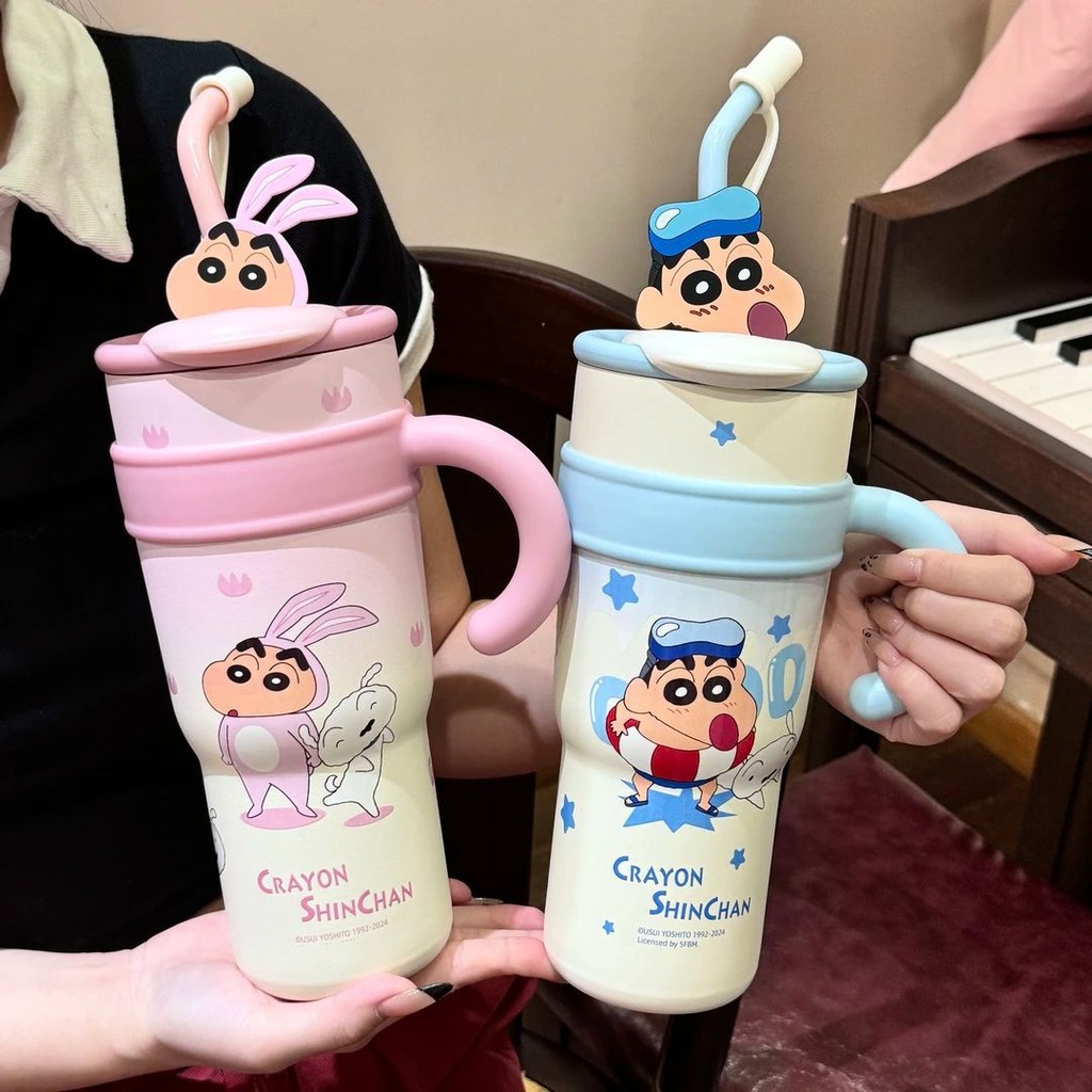 Crayon Xiaoxin Giant Mac ถ้วยเก็บความร้อนแบบหลอดความจุขนาดใหญ่หญิงมูลค่าสูงตันขวดน้ำถ้วยน้ำแข็ง