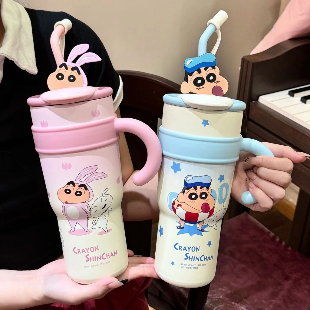 Crayon Xiaoxin Giant Mac ถ้วยเก็บความร้อนแบบหลอดความจุขนาดใหญ่หญิงมูลค่าสูงตันขวดน้ำถ้วยน้ำแข็ง