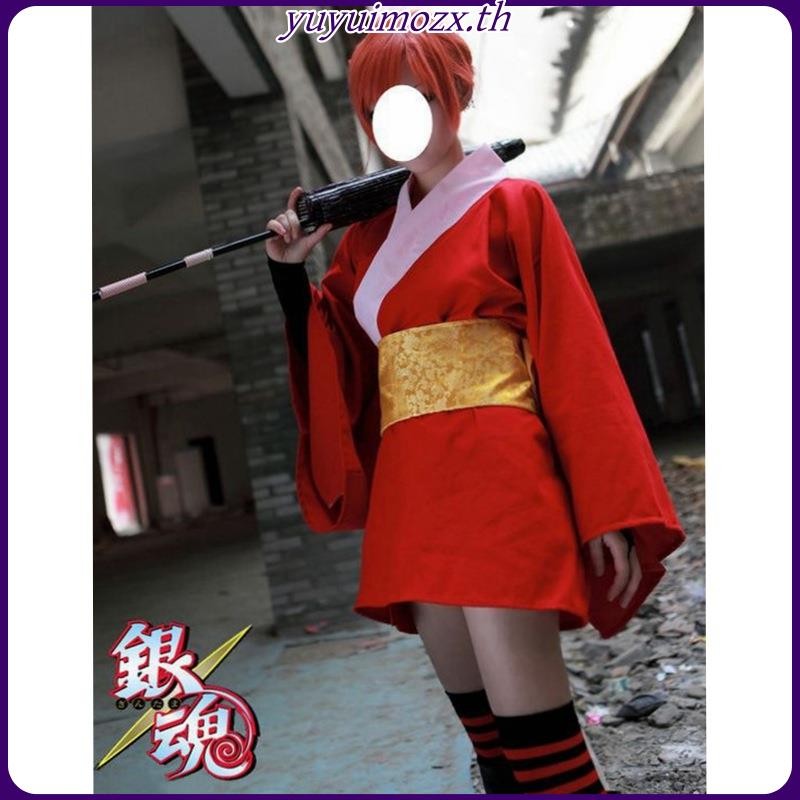 เครื่องแต่งกายคอสเพลย์ กิโมโน การ์ตูนอนิเมะ Gintama Kagura cosplay Costume สีแดง