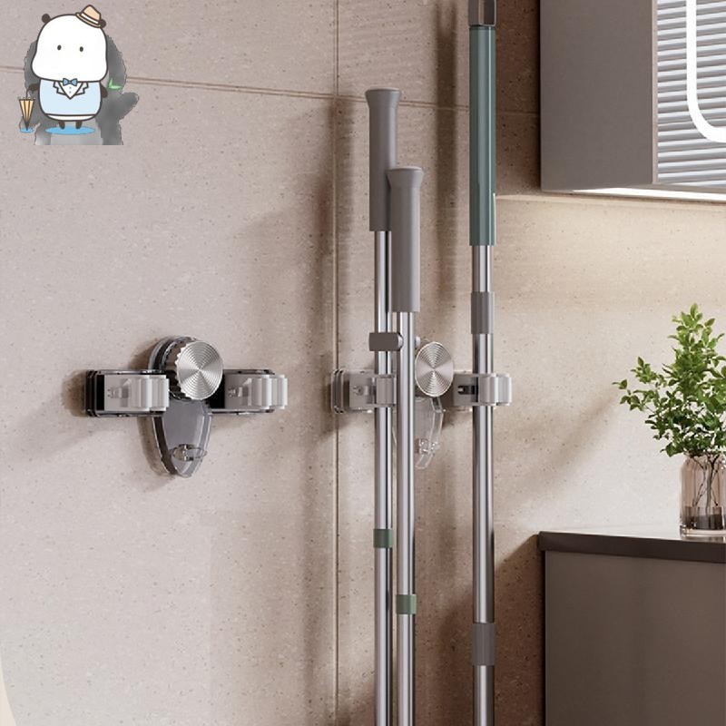 RYTBroom Holder Mop Hanger ไม่ต้องเจาะ Broom Hanger Organizer Broom Mop Holder ติดผนัง 2 คลิป