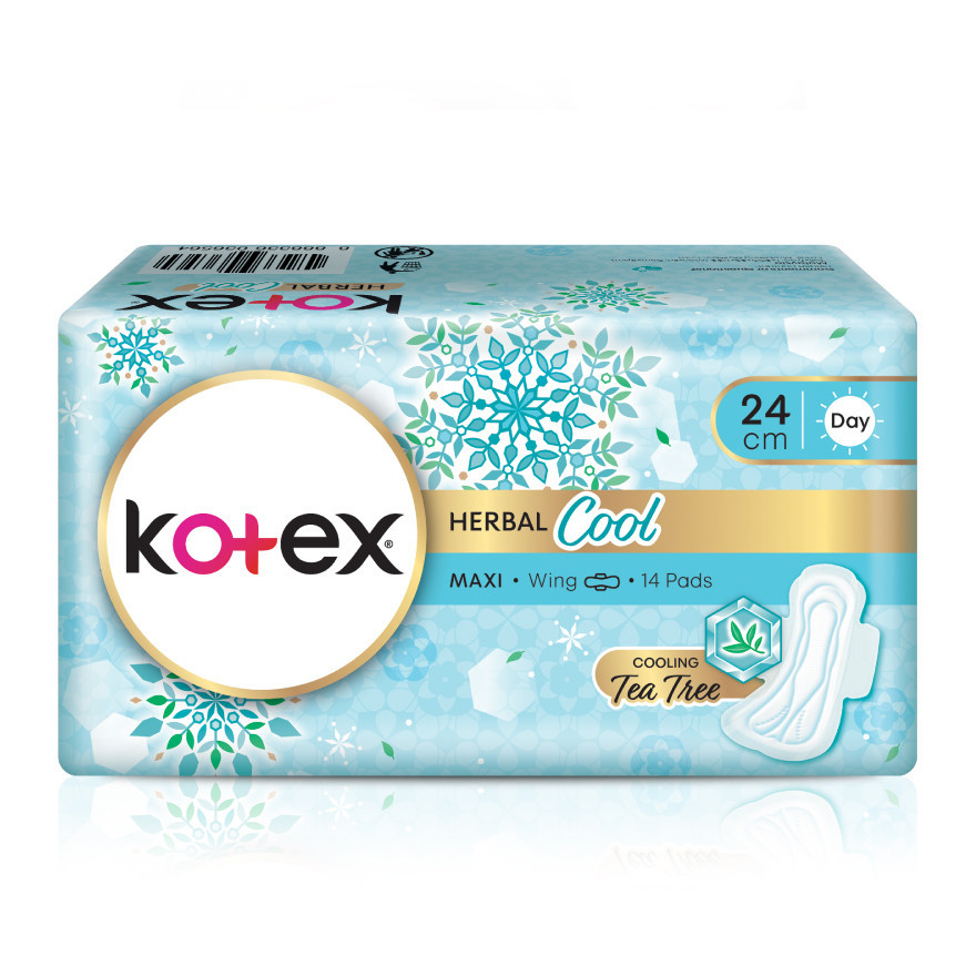 Ktex Herbal Cool Maxi Day Wing Pad 24cm (14s) - แผ่นอนามัยพร้อมสารสกัดจากต้นไม้ชาทําความเย็น