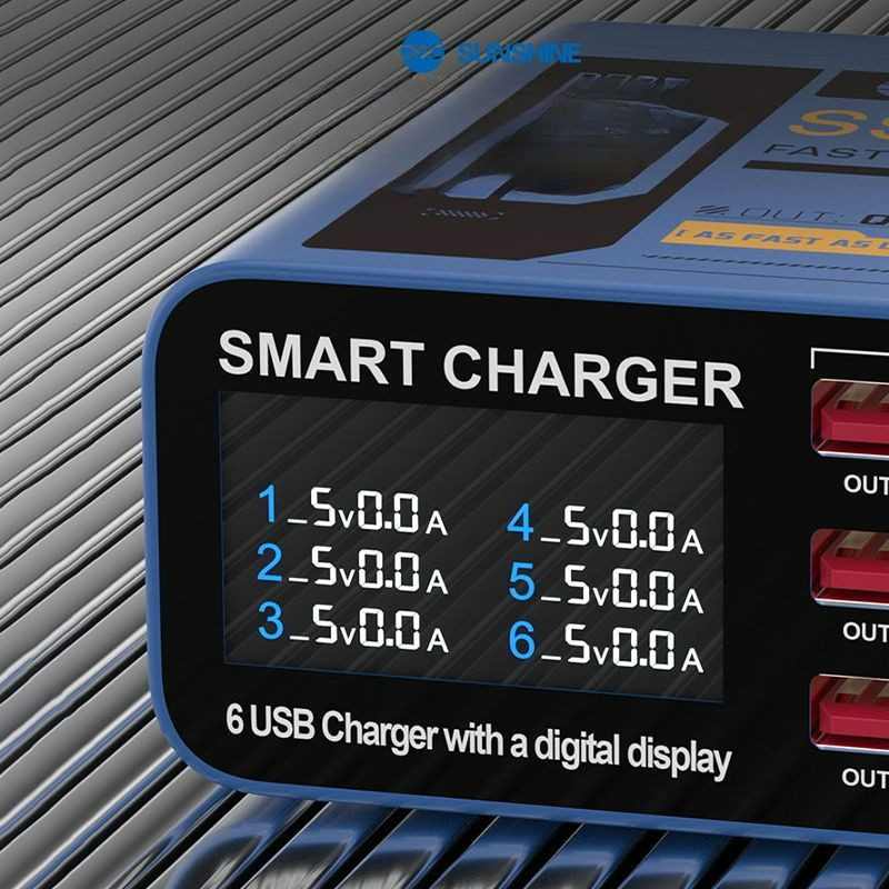 ที่ชาร์จเร็ว Xinxun หกพอร์ต QC3.0 โปรโตคอลการชาร์จเร็ว จอแสดงผลอัจฉริยะ กำลังไฟสูง 40W เครื่องตรวจจั