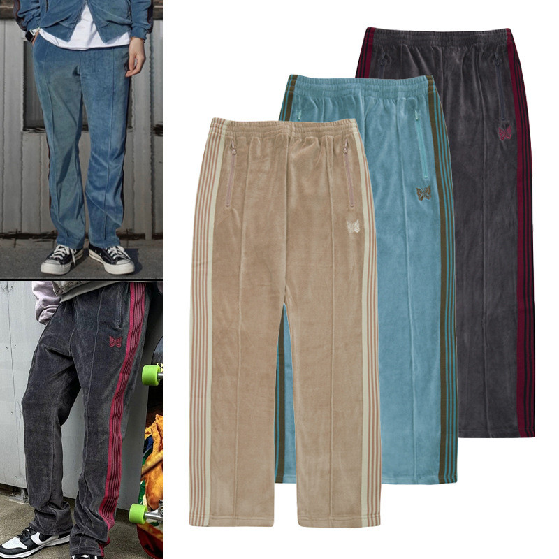 S2DX needles track Butterfly Pants Embroidered Velvet Straight Men's Pants Loose Casual Pants Wide-l