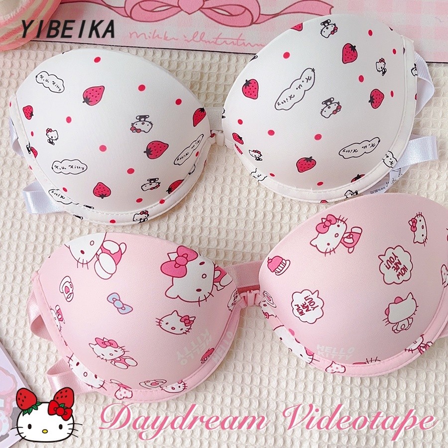 บราเกาะอกลูกลายการ์ตูน ตะขอหลัง ดันทรงหน้าอกชิด บราเกาะอก บราลูกไม้ หนา 3 เซน#HelloKitty