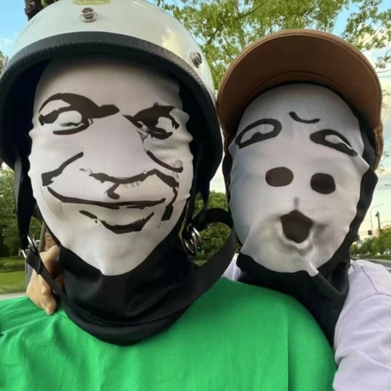 ตลกนามธรรมอีโมจิแพ็คหน้ากากเล่นตลกหน้ากากใบหน้ามนุษย์มังกรภาพเล่นตลกหัวปกขี่หน้ากากป้องกันแสงแดด