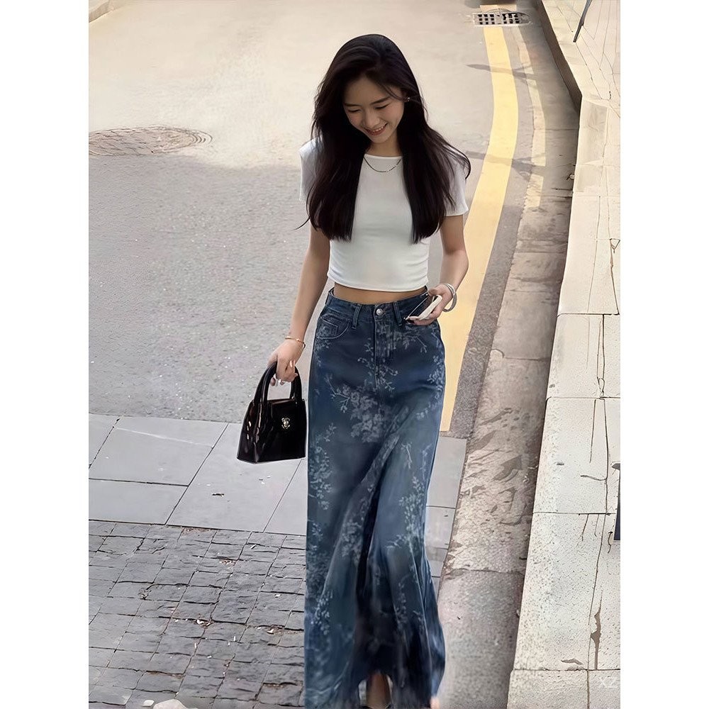 กระโปรงผู้หญิงสไตล์เกาหลีย้อนยุค เอวสูง Slimer JARD denim ออกแบบใหม่ Ins niche A-line กระโปรงยาว ราคา ถูกที่สุด ดีลบีเคเค แกลเลอรีภาพที่ 3
