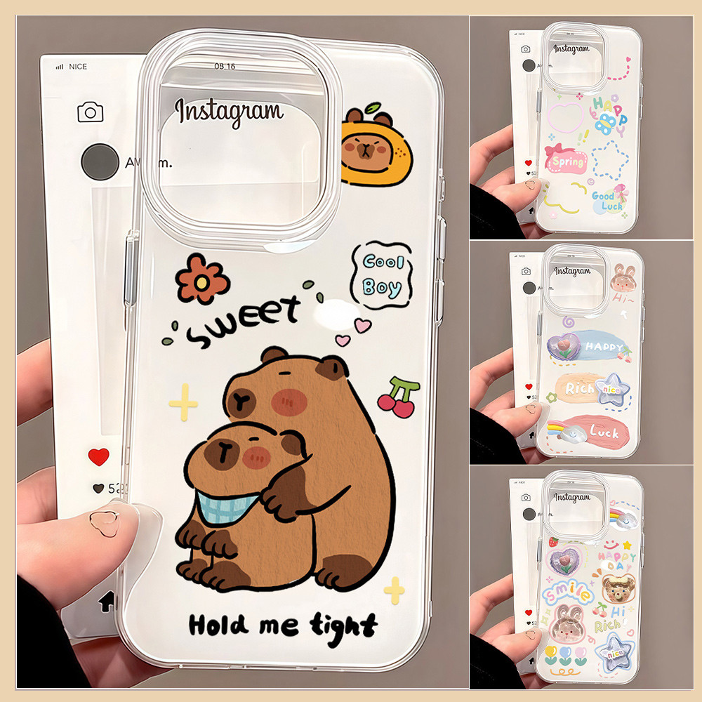 เคสมือถือ For iPhone 11 15 16 14 13 12 Pro Max X XS XR 13 Pro 15 16 Plus Case ลายการ์ตูนน่ารัก ครีม IMD แบบนิ่ม TPU เคส