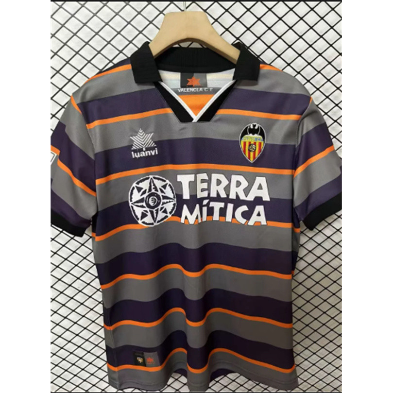 เสื้อกีฬาผู้ชาย Retro Jersey Valencia Away 1999 - 2000 ไซส์ S-XXL