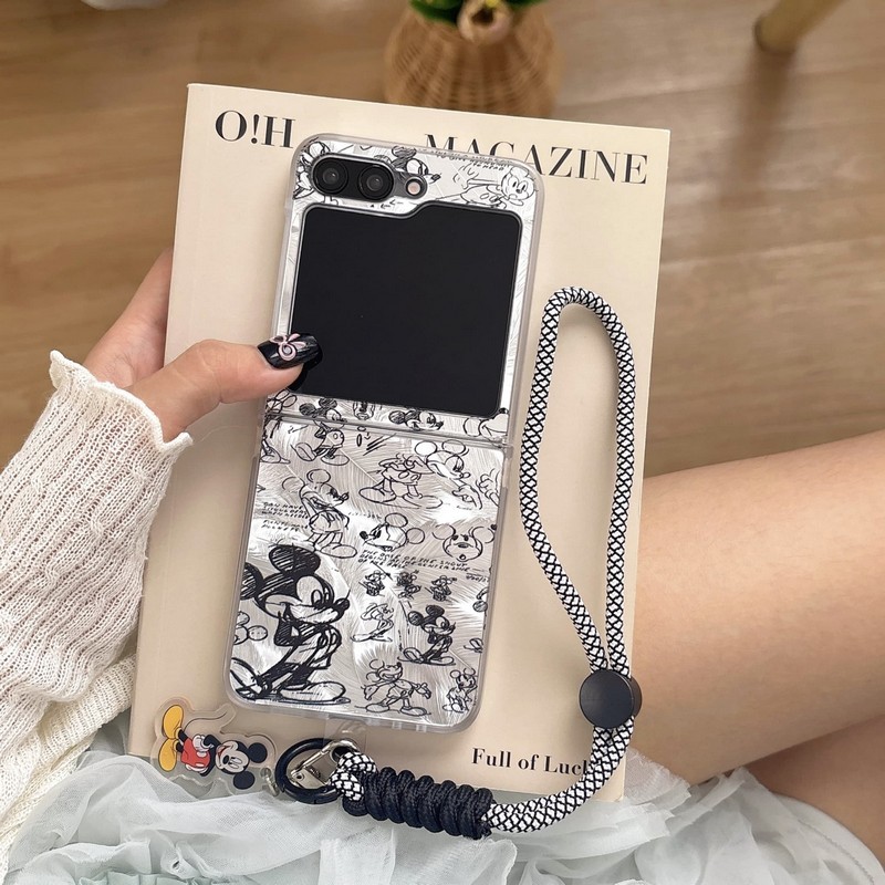 SAMSUNG สําหรับSamsung Galaxy Z Flip3 Flip4 Flip5 Flip6 Flip7 กรณีการ์ตูนน่ารักFeatherเลเซอร์Mickey Mouse PC Hardพลิกฝาครอบโทรศัพท์ปลอกสําหรับSamsung Galaxy Z Flip 7 FE 6 5 4 3 5G
