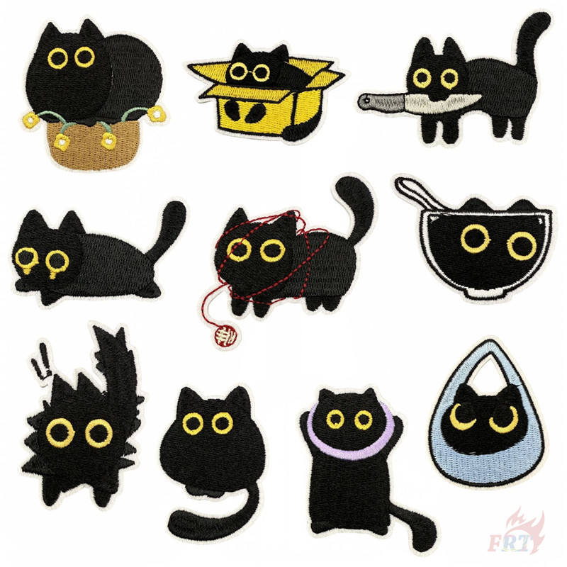 ☸ KUSO Black Cats Q-3 Iron-on Patch 1 ชิ้น DIY เย็บเองได้ง่าย