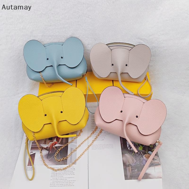 Autamay แฟชั่นเกาหลีใหม่สีทึบ PU หนังกระเป๋าโทรศัพท์ Mini Elephant Crossbody กระเป๋าสุภาพสตรีน่ารักกระเป๋าลําลองสําหรับผู้หญิงใหม่